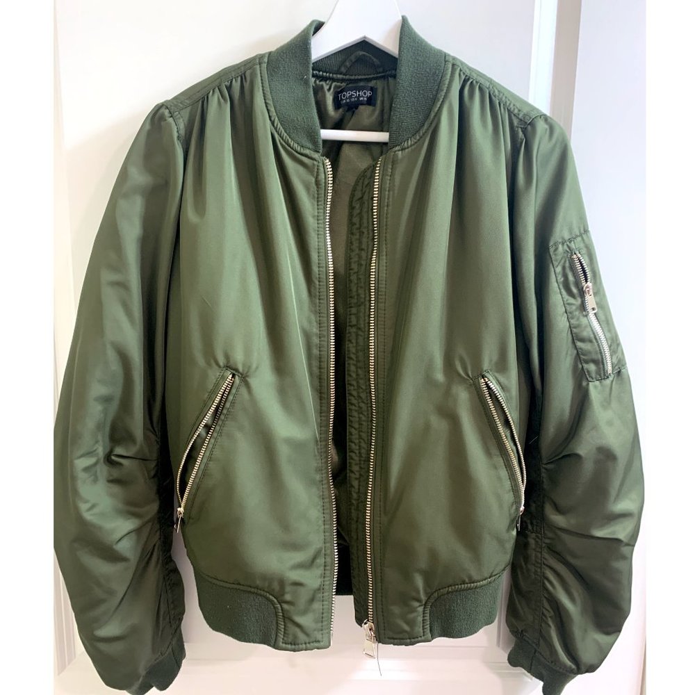 TOPSHOP Women's Outerwear Full Zip Lined Black Bomber Jacket